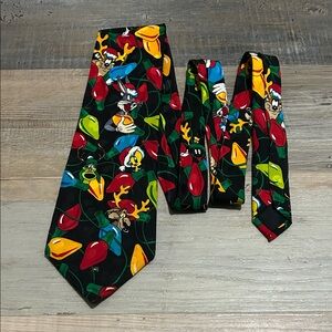 Vintage Looney Tunes Mania Christmas Tie 100% Silk Gift for Him Career Office